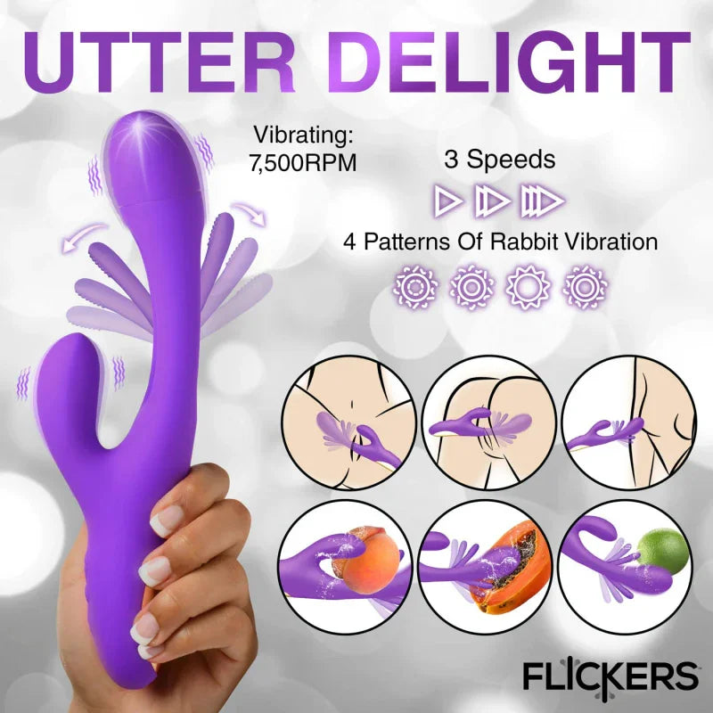 Tri-Flick Flicking Silicone Rabbit Vibrator - Purple - MyPleasure