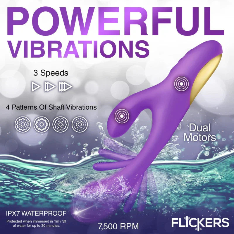 Tri-Flick Flicking Silicone Rabbit Vibrator - Purple - MyPleasure