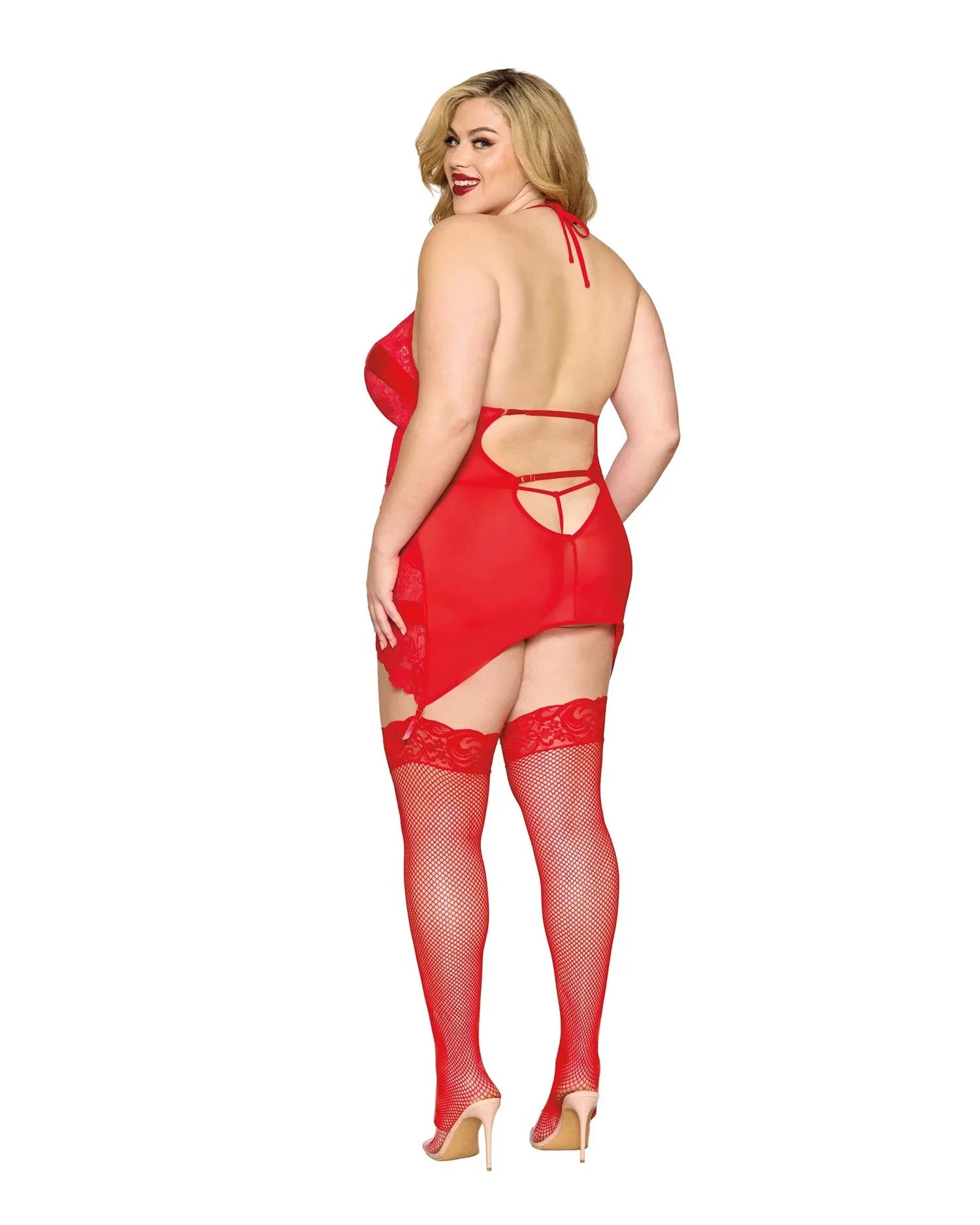Garter Slip and G-String Dmnd - One Size Queen -  Red