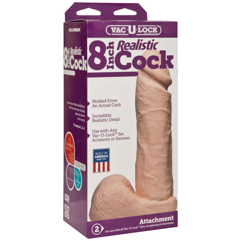 Vac-U-Lock 8 Inch Realistic Cock - White - MyPleasure