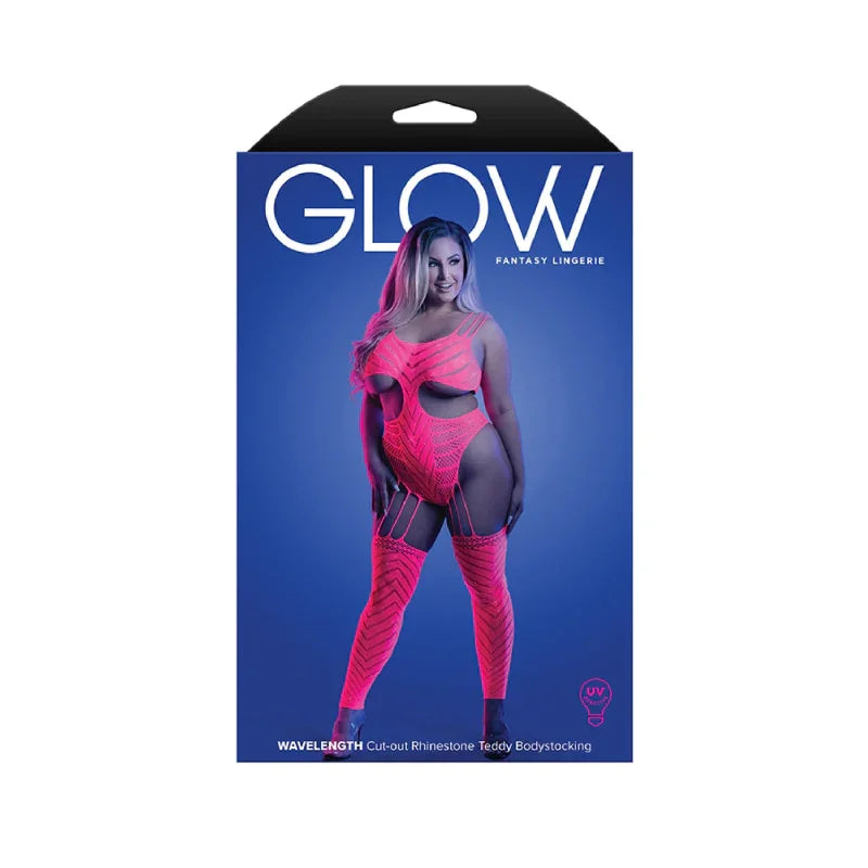 Wavelength Cutout Rhinestone Teddy Bodystocking - Queen - Neon Pink - MyPleasure