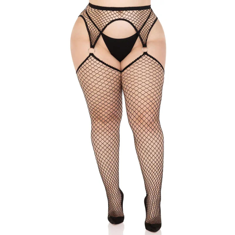 Wide Top Rhinestone Spandex Sheer Stocking - One Size - Black