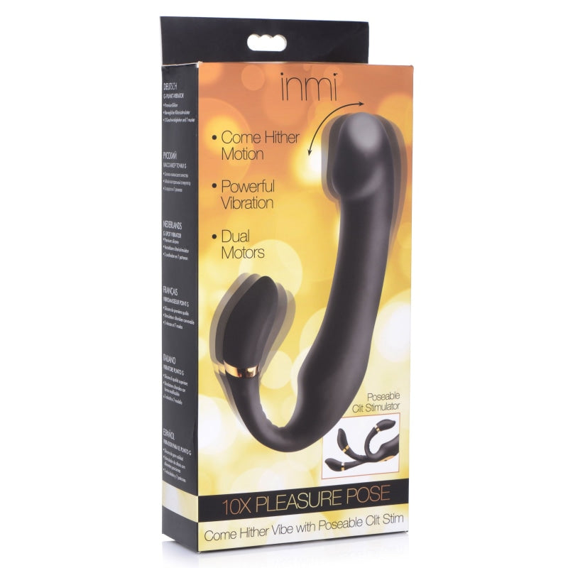 10x Pleasure Pose Come Hither Silicone Vibe With Poseable Clit Stim - Vibrators