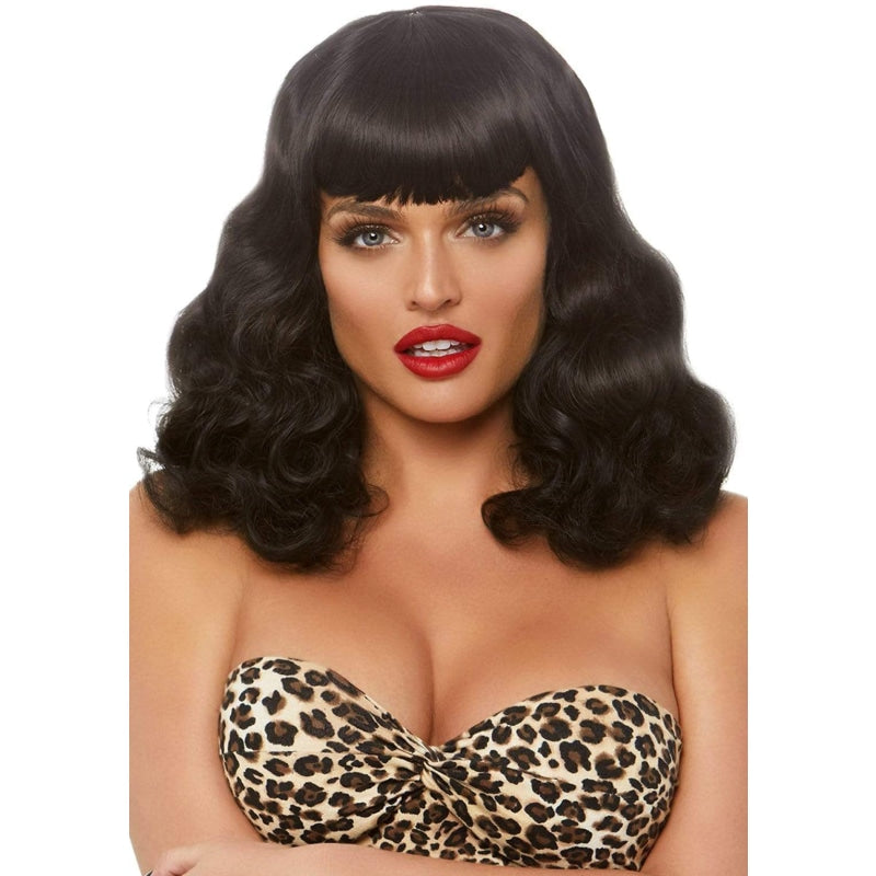 16 Inch Retro Curly Bob Wig - Black