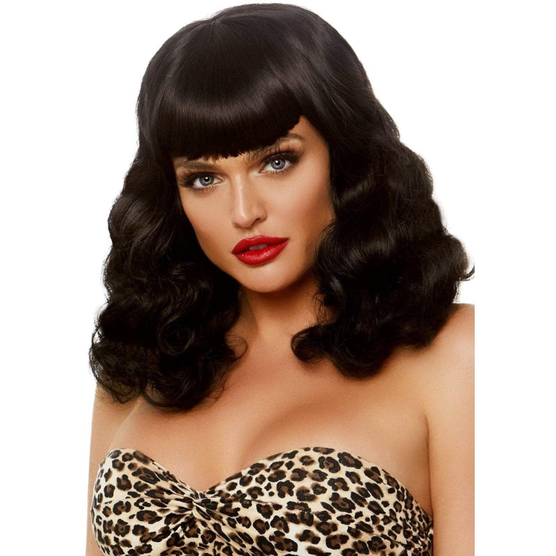 16 Inch Retro Curly Bob Wig - Black