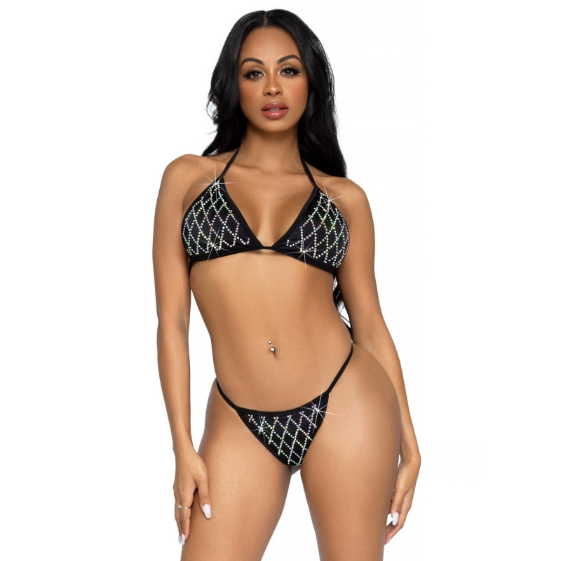 2 Pc Domino Bikini Set - Black - Large - Lingerie & Sexy Apparel