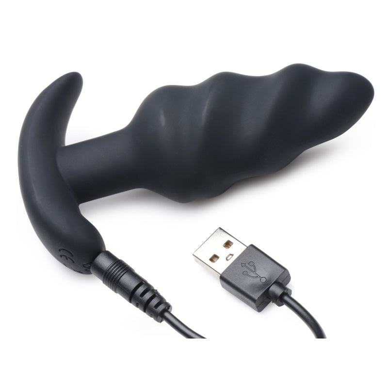 21x Silicone Swirl Plug With Remote -Black - Anal Toys & Stimulators