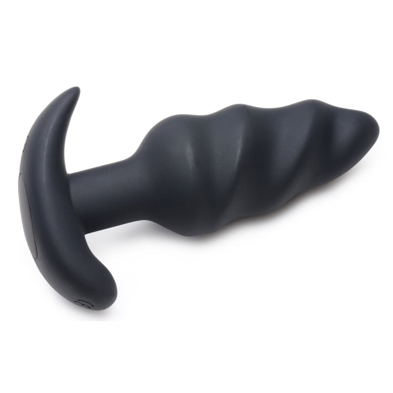 21x Silicone Swirl Plug With Remote -Black - Anal Toys & Stimulators