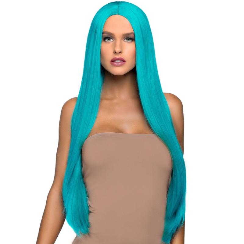 33 Inch Long Straight Center Part Wig Turquoise - Holiday Items