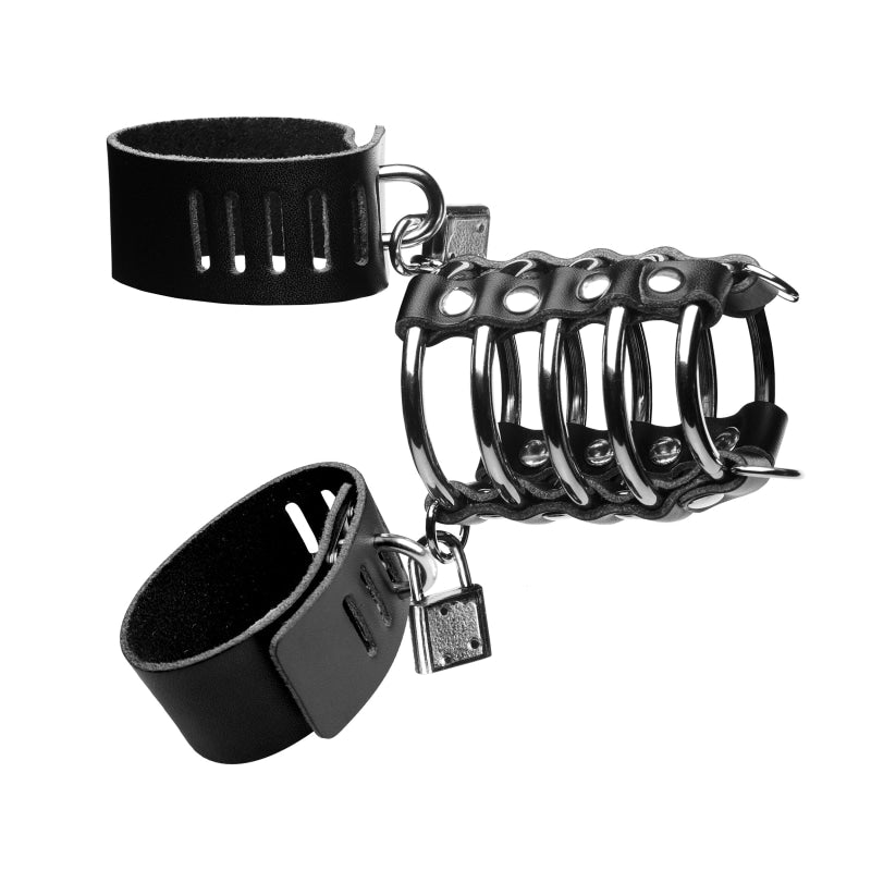 5 Ring Chastity Device With Cock & Ball Strap