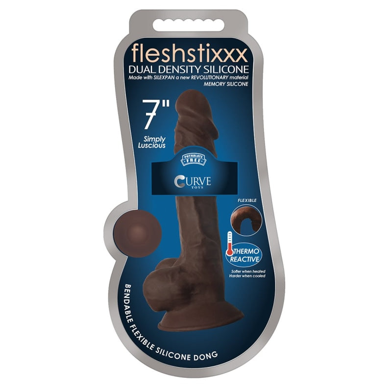 7 Inch Fleshstixxx Silicone Dildo With Balls - Chocolate - Dildos & Dongs