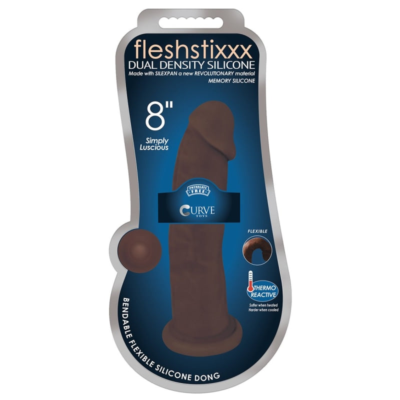 8 Inch Fleshstixxx Silicone Dildo With Balls - Chocolate - Dildos & Dongs