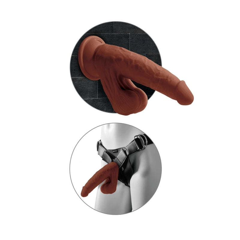 8 Inch Triple Density Cock With Swinging Balls - Brown - Dildos & Dongs