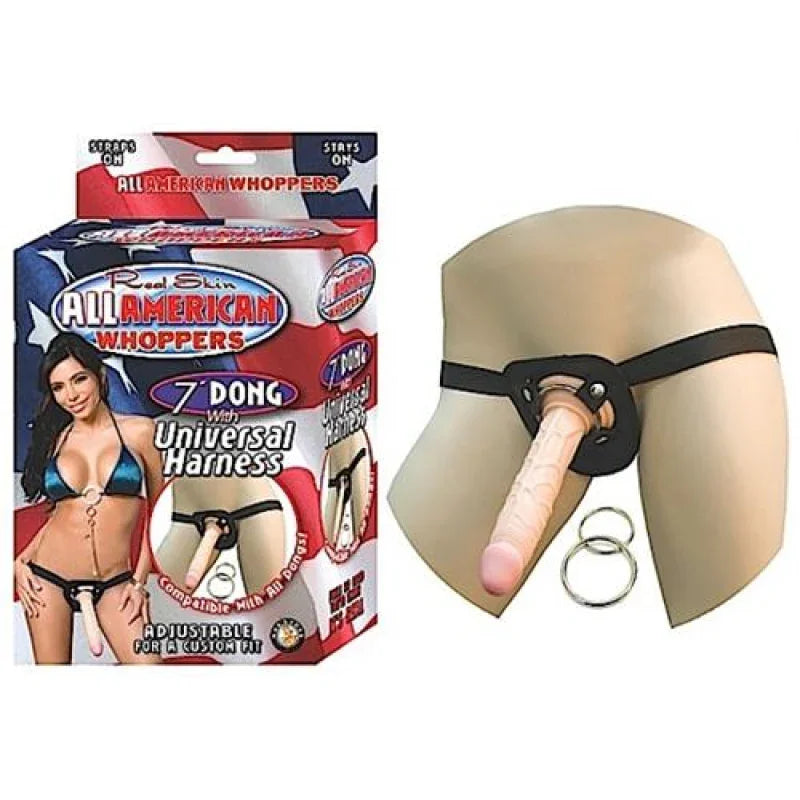 All American Whoppers 7-Inch Dong With Universal Harness-Flesh - MyPleasure