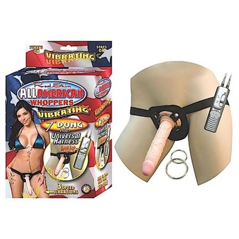 All American Whoppers Vibrating 7 in Dong With Universal Harness-Flesh NW2326-1
