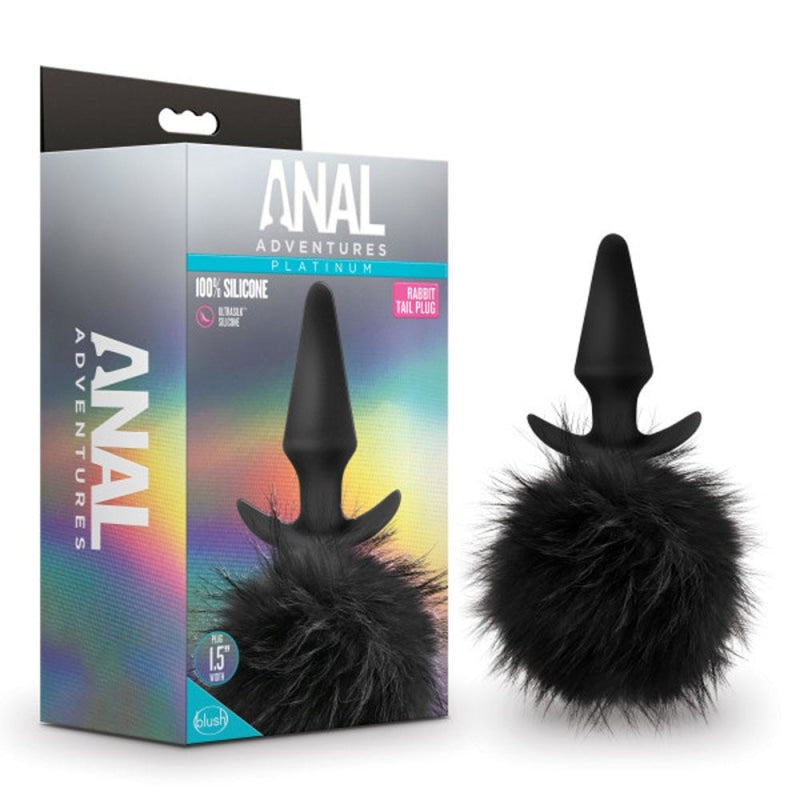 Anal Adventures - Platinum - Rabbit Tail Plug - Black - Anal Toys & Stimulators