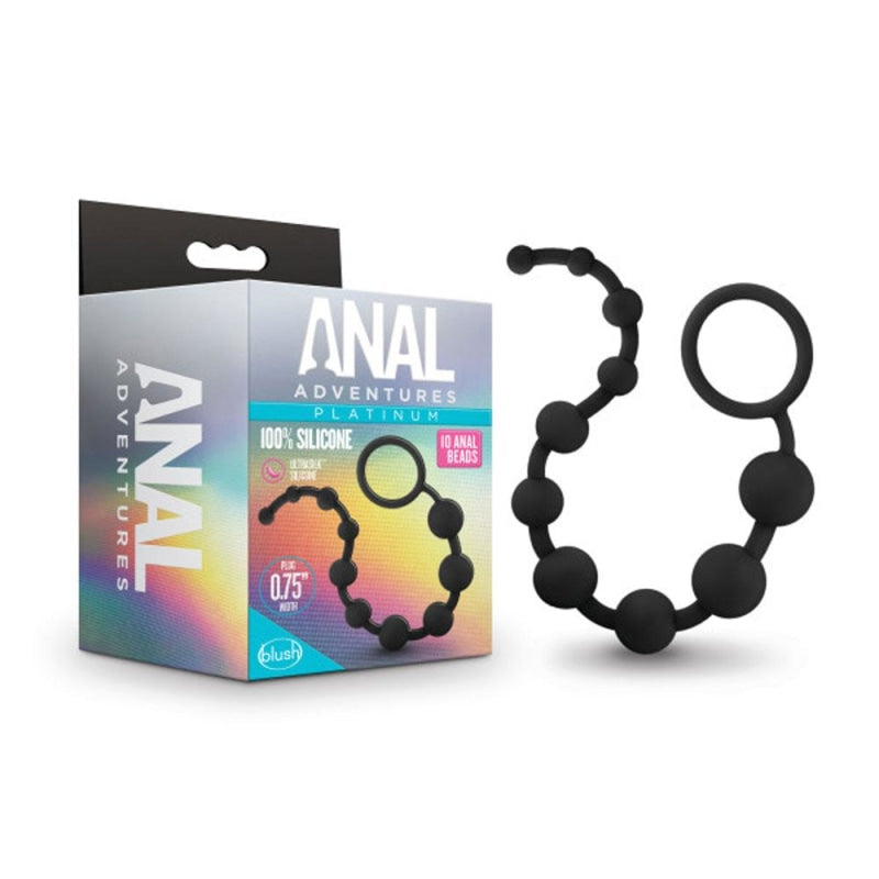 Anal Adventures - Platinum - Silicone 10 Anal Beads - Black - Anal Toys & Stimulators
