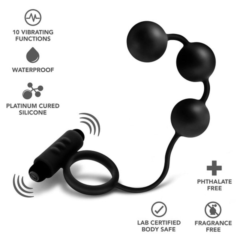 Anal Adventures - Platinum - Silicone Anal Ball With Vibrating C-Ring - Black - Anal Toys & Stimulators