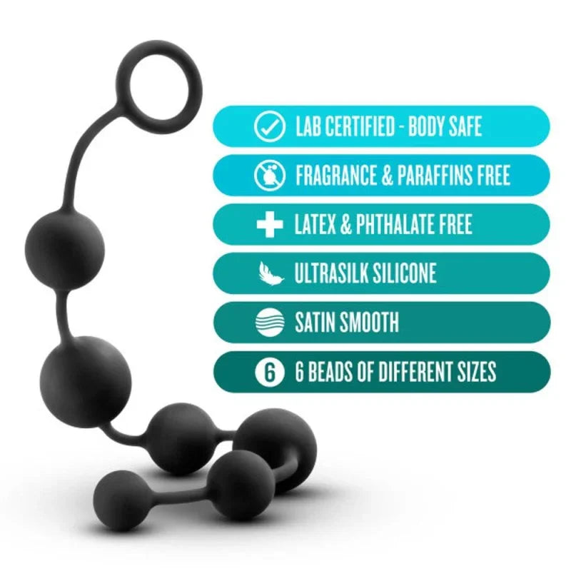 Anal Adventures - Platinum - Silicone Large Anal Beads - Black - MyPleasure