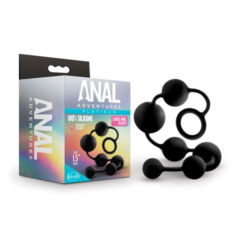 Anal Adventures - Platinum - Silicone Large Anal Beads - Black - Anal Toys & Stimulators