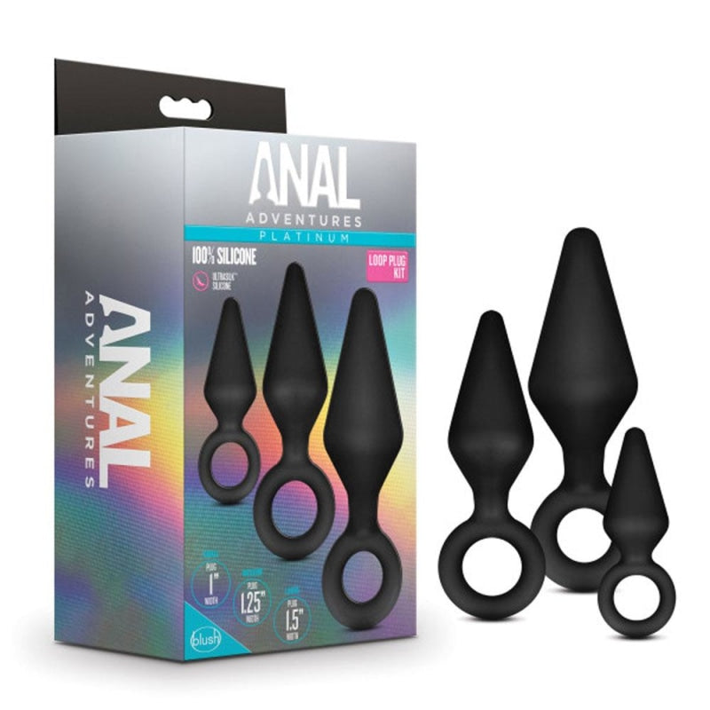 Anal Adventures - Platinum - Silicone Loop Plug Kit - Black - Anal Toys & Stimulators