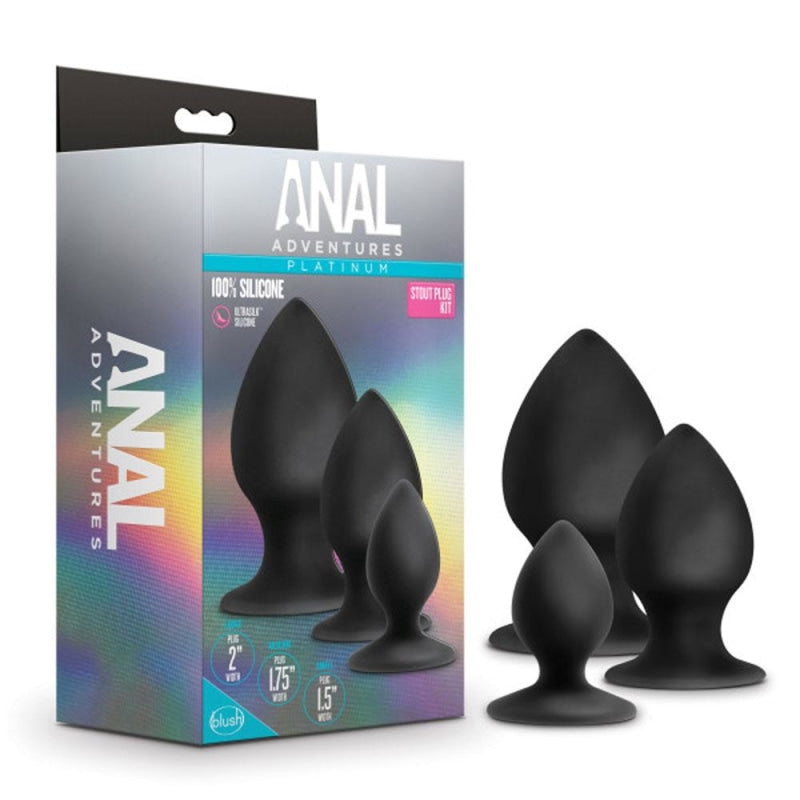 Anal Adventures - Platinum - Silicone Anal Stout Plug Kit - Black - Anal Toys & Stimulators