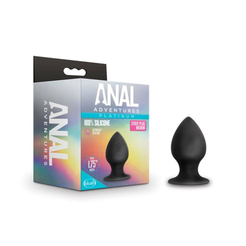 Anal Adventures - Platinum - Silicone Anal Stout Plug - Medium - Black - Anal Toys & Stimulators