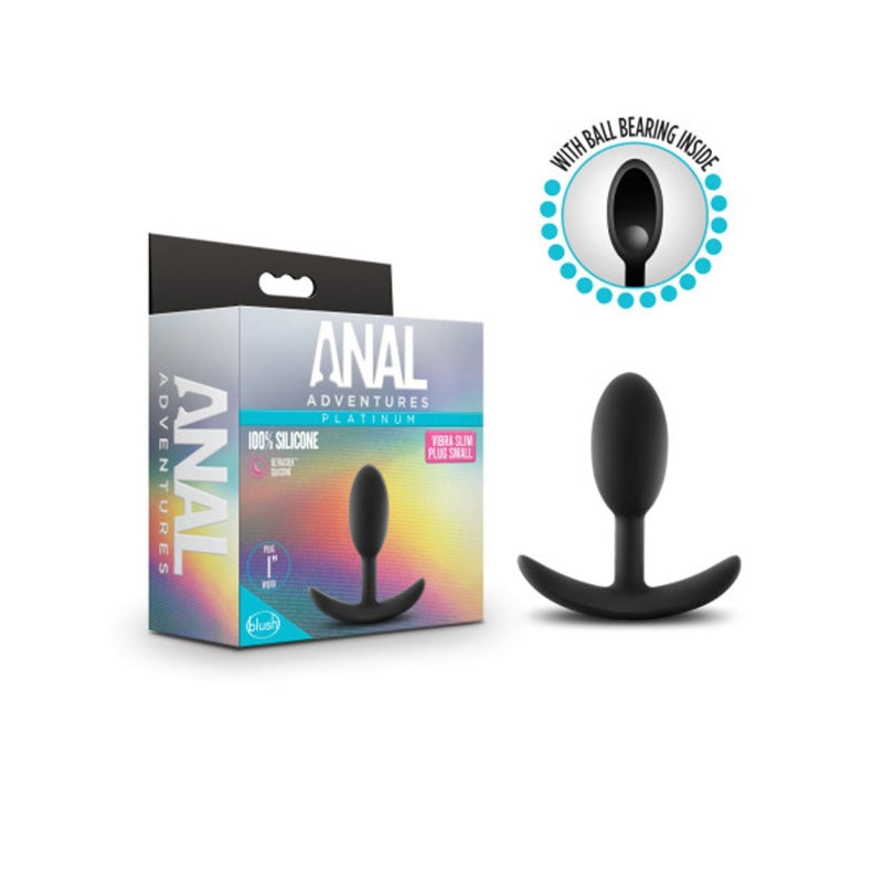 Anal Adventures - Platinum - Silicone Vibra Slim Plug - Small - Black - Anal Toys & Stimulators
