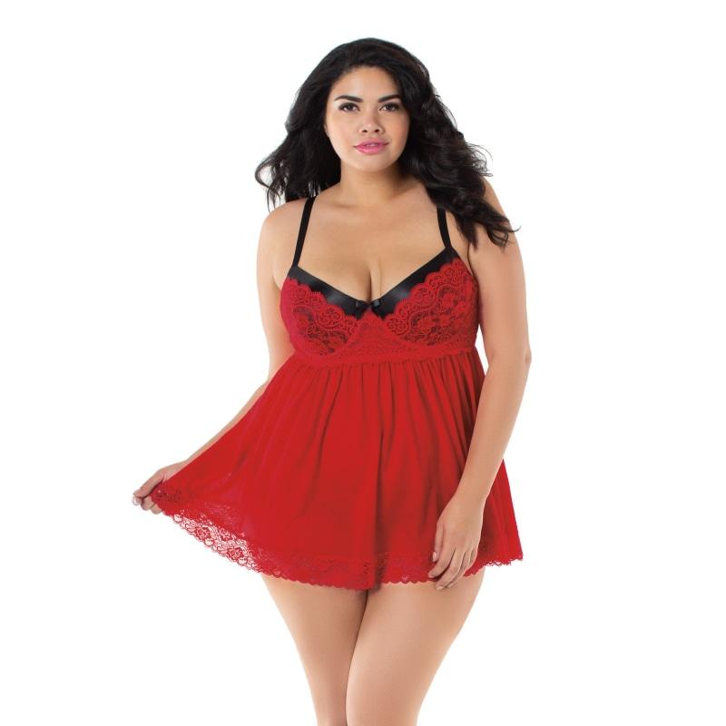 Babydoll, G-String - 2x - Ruby DG-11020XRBY2X