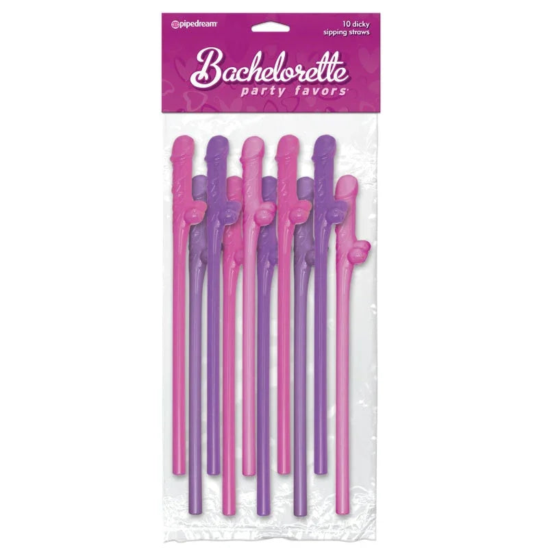 Bachelorette Party Favors 10 Dicky Sipping Straws - Pink & Purple - MyPleasure