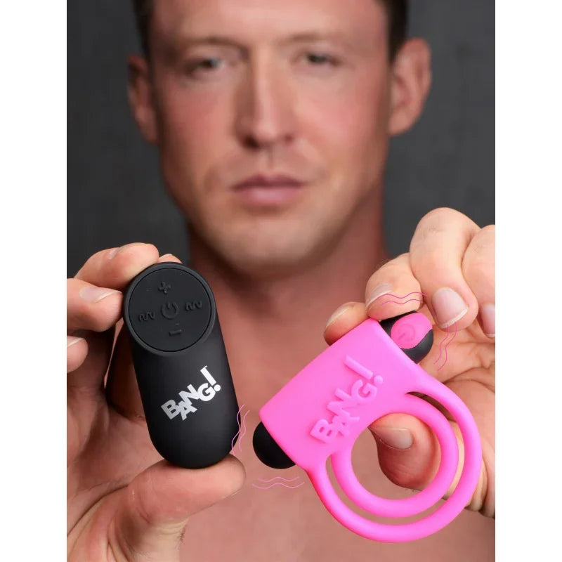 Bang - Silicone Cock Ring and Bullet With Remote Control - Pink - MyPleasure