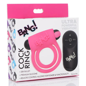 Bang - Silicone Cock Ring and Bullet With Remote Control - Pink - MyPleasure