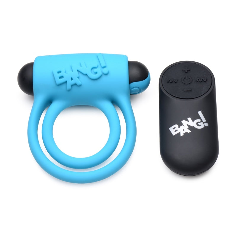 Bang - Silicone Cockring and Bullet With Remote Control - Blue - Lingerie & Sexy Apparel