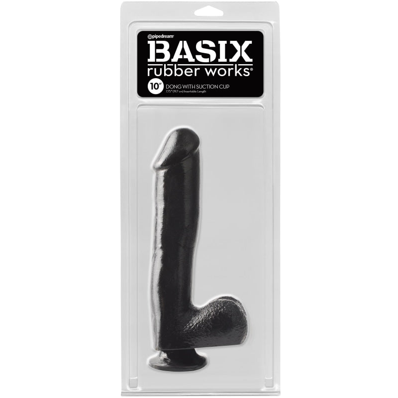 Basix Rubber Works - 10 Inch Dong With Suction Cup - Black