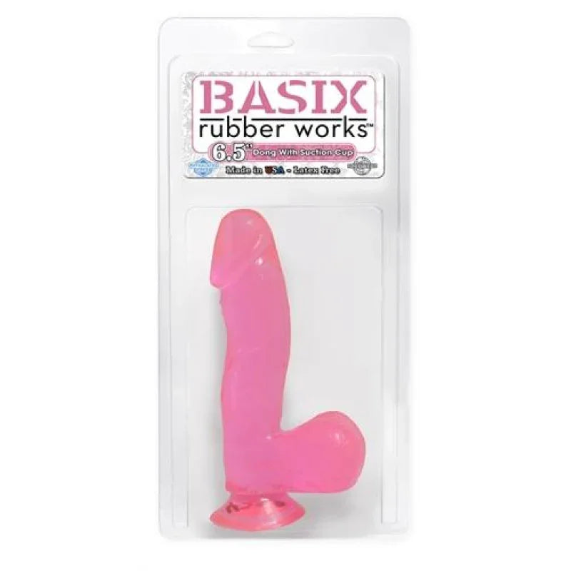 Basix Rubber Works - 6.5 Inch Dong With Suction Cup - Pink - MyPleasure