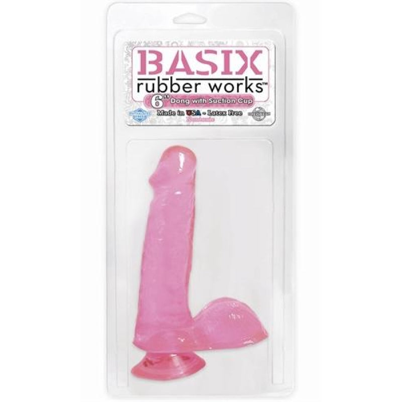 Basix Rubber Works - 6 Inch Dong With Suction Cup - Pink PD4227-11