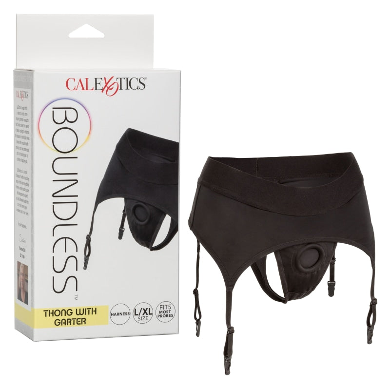 Boundless Thong With Garter - L/xl - Black - Harnesses & Strap-Ons