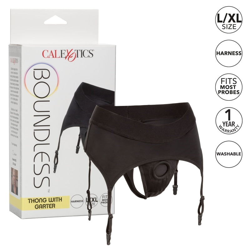 Boundless Thong With Garter - L/xl - Black - Harnesses & Strap-Ons