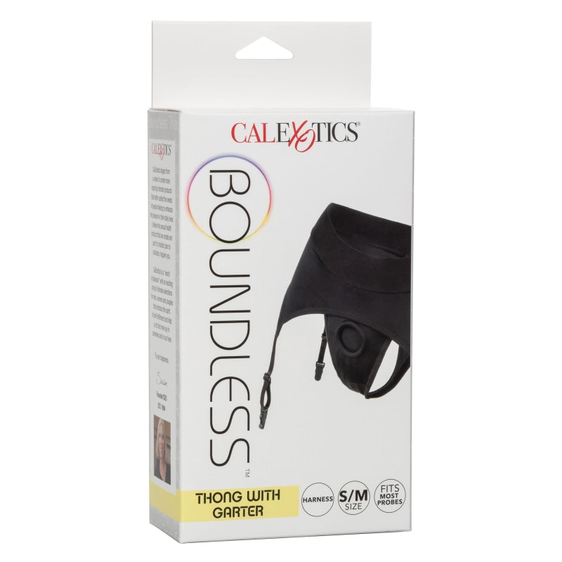 Boundless Thong With Garter - S/m - Black - Harnesses & Strap-Ons