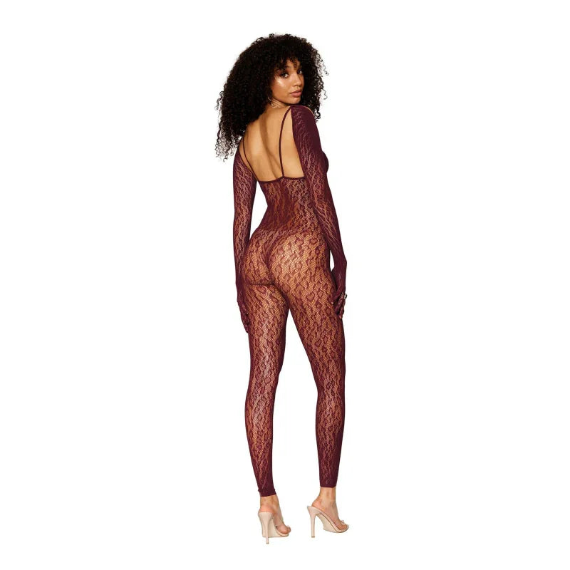 Catsuit Bodystocking and Shrug - One Size - Burgundy - MyPleasure