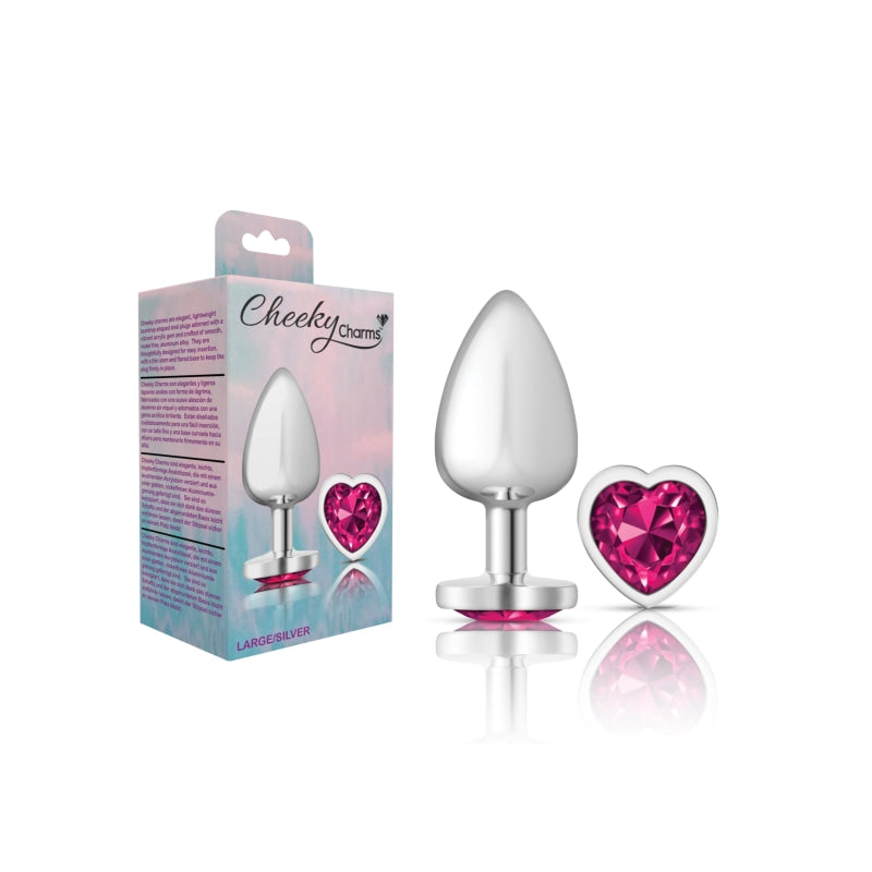 Cheeky Charms - Silver Metal Butt Plug - Heart - Bright Pink - Large - Anal Toys & Stimulators