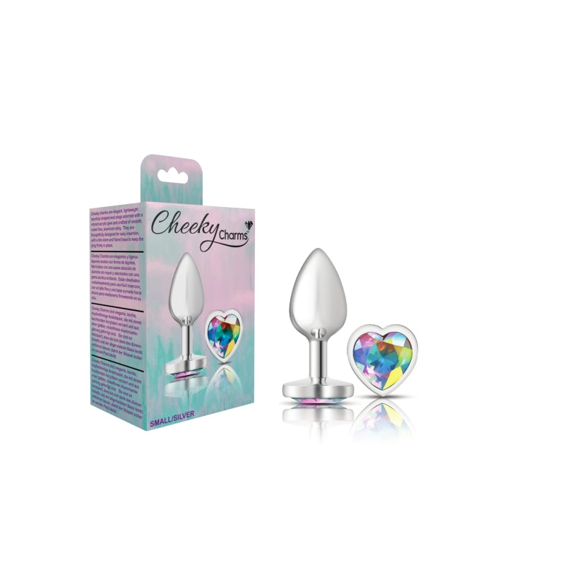 Cheeky Charms - Silver Metal Butt Plug - Heart - Clear - Small - Anal Toys & Stimulators