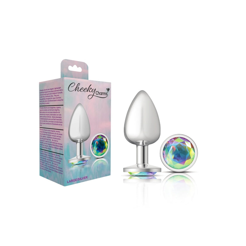Cheeky Charms - Silver Metal Butt Plug - Round - Clear - Large - Anal Toys & Stimulators