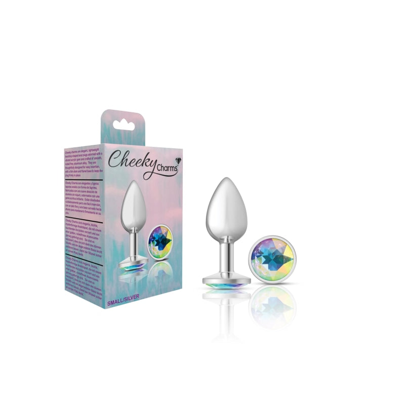 Cheeky Charms - Silver Metal Butt Plug - Round - Clear - Small - Anal Toys & Stimulators