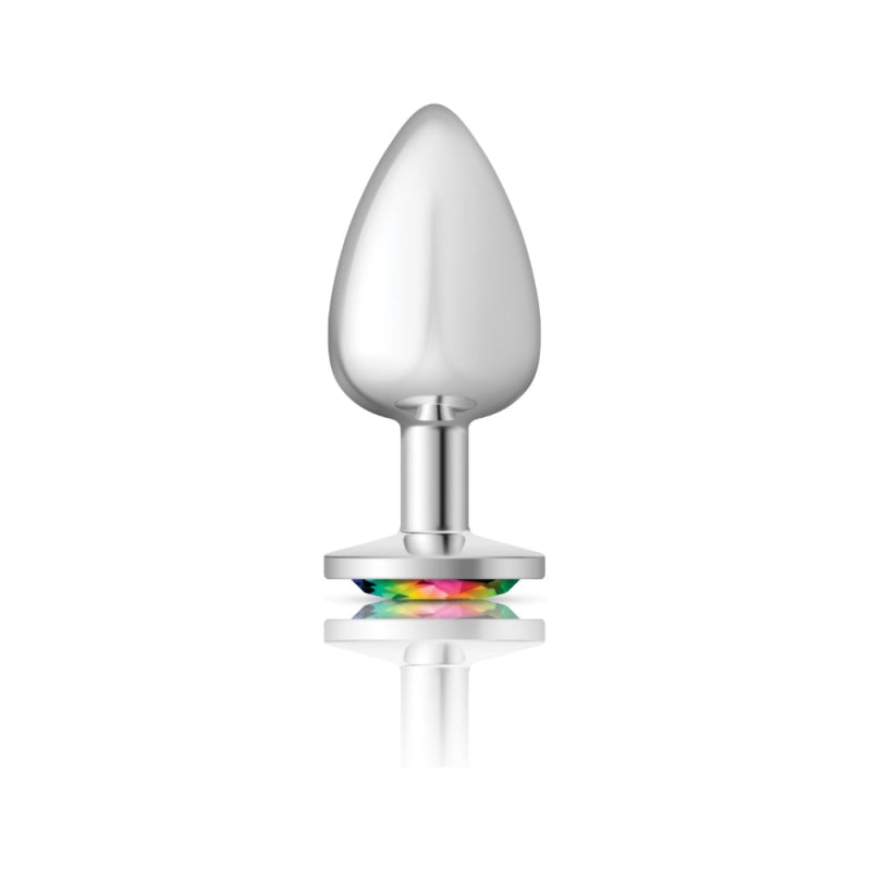 Cheeky Charms - Silver Metal Butt Plug - Round - Rainbow - Large - Anal Toys & Stimulators