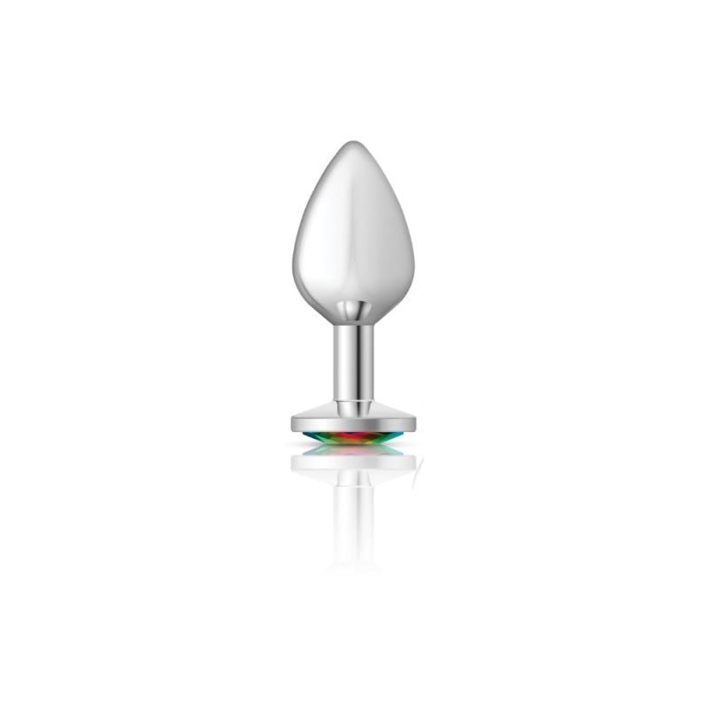 Cheeky Charms - Silver Metal Butt Plug - Round - Rainbow - Medium - Anal Toys & Stimulators