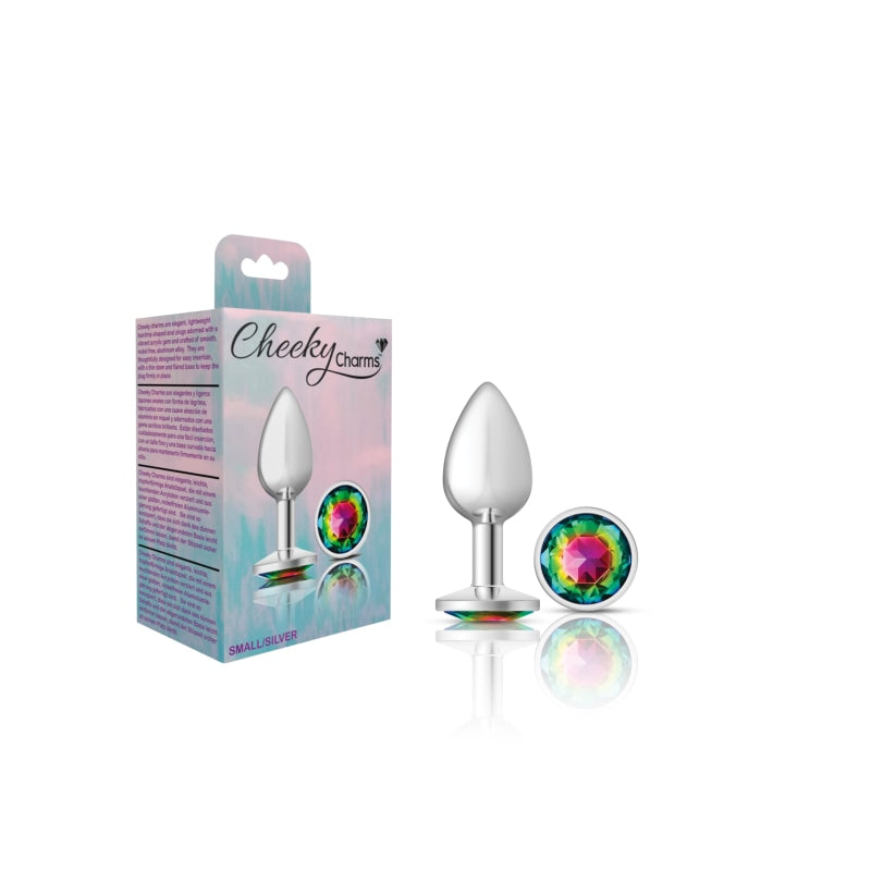 Cheeky Charms - Silver Metal Butt Plug - Round - Rainbow - Small - Anal Toys & Stimulators