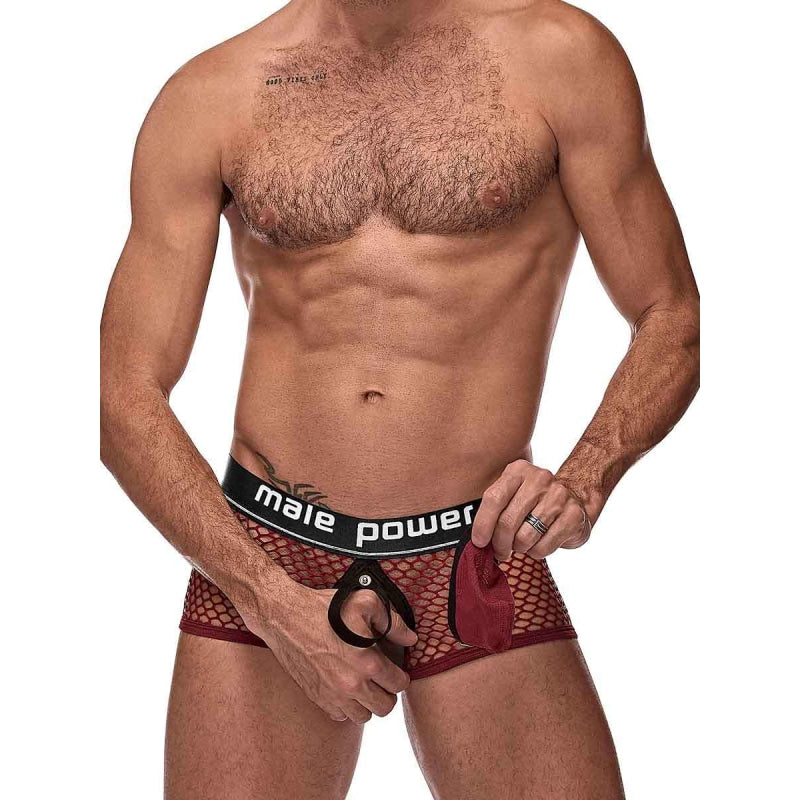 Cock Pit Net Mini Cock Ring Short - Small - Burgundy - Lingerie & Sexy Apparel