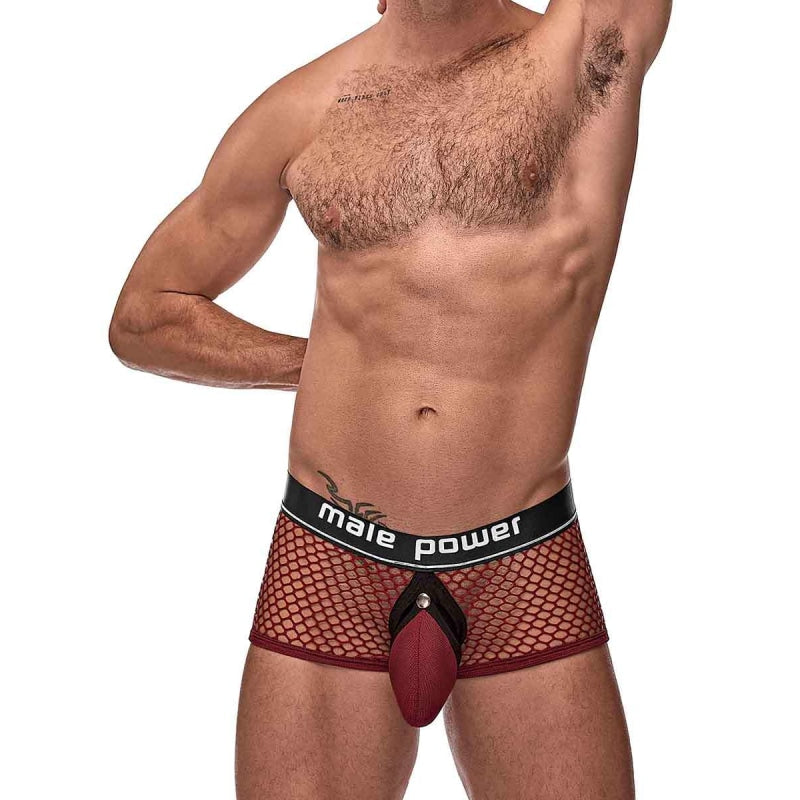 Cock Pit Net Mini Cock Ring Short - Small - Burgundy - Lingerie & Sexy Apparel