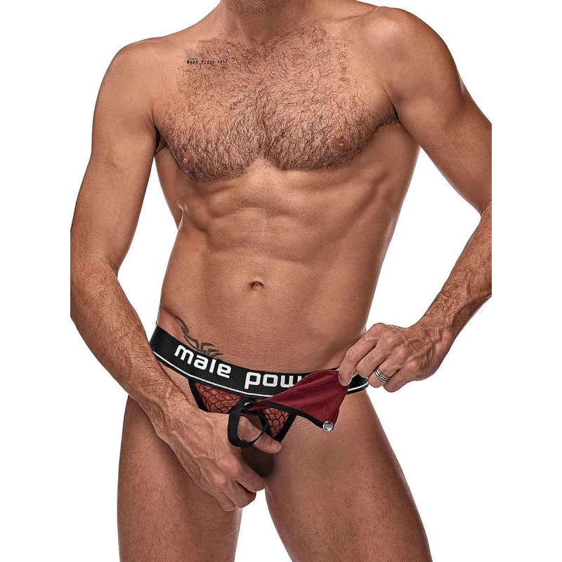 Cock Pit Net Cock Ring Jock - S/ M - Burgundy - Lingerie & Sexy Apparel